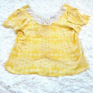 Cato Top Womens Small Yellow Lace Open Back Bow Boho Beach Romantic‎ Crepe 13049